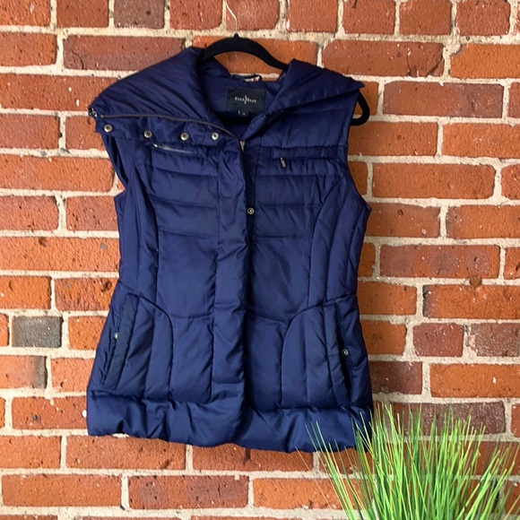 Cole Haan Vest Funnel Neck Hooded Puffer Navy Blue, Size Extra Small - Picture 1 of 8